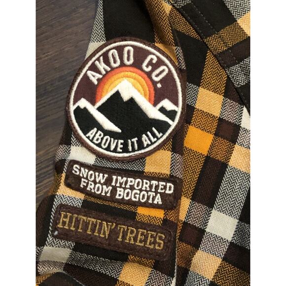 AKOO Shirt Mens Sz L Orange Black Buffalo Check Elbow Pads/PatchesUp Cargo - Picture 3 of 13